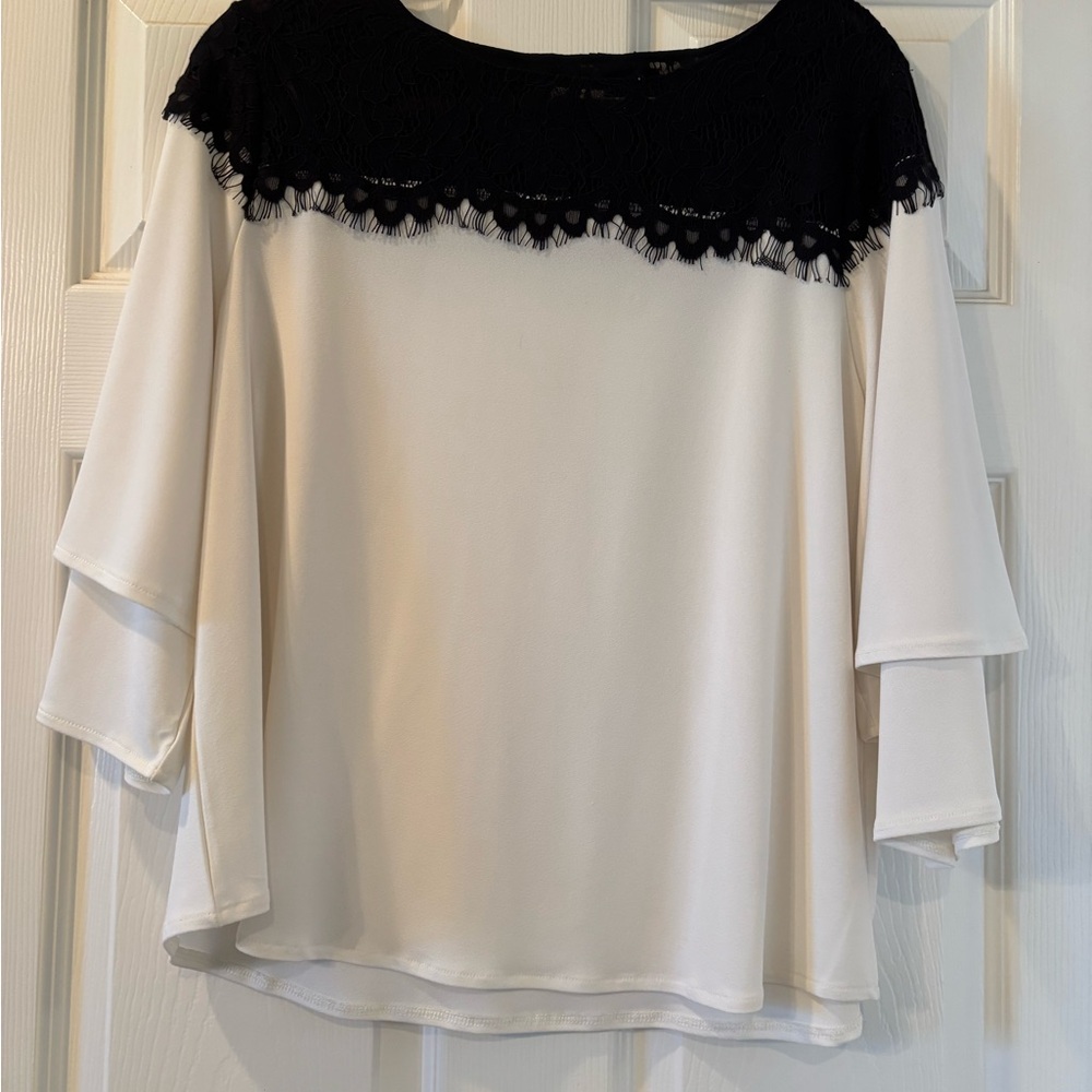 Chico's Black Lace Trim White Blouse